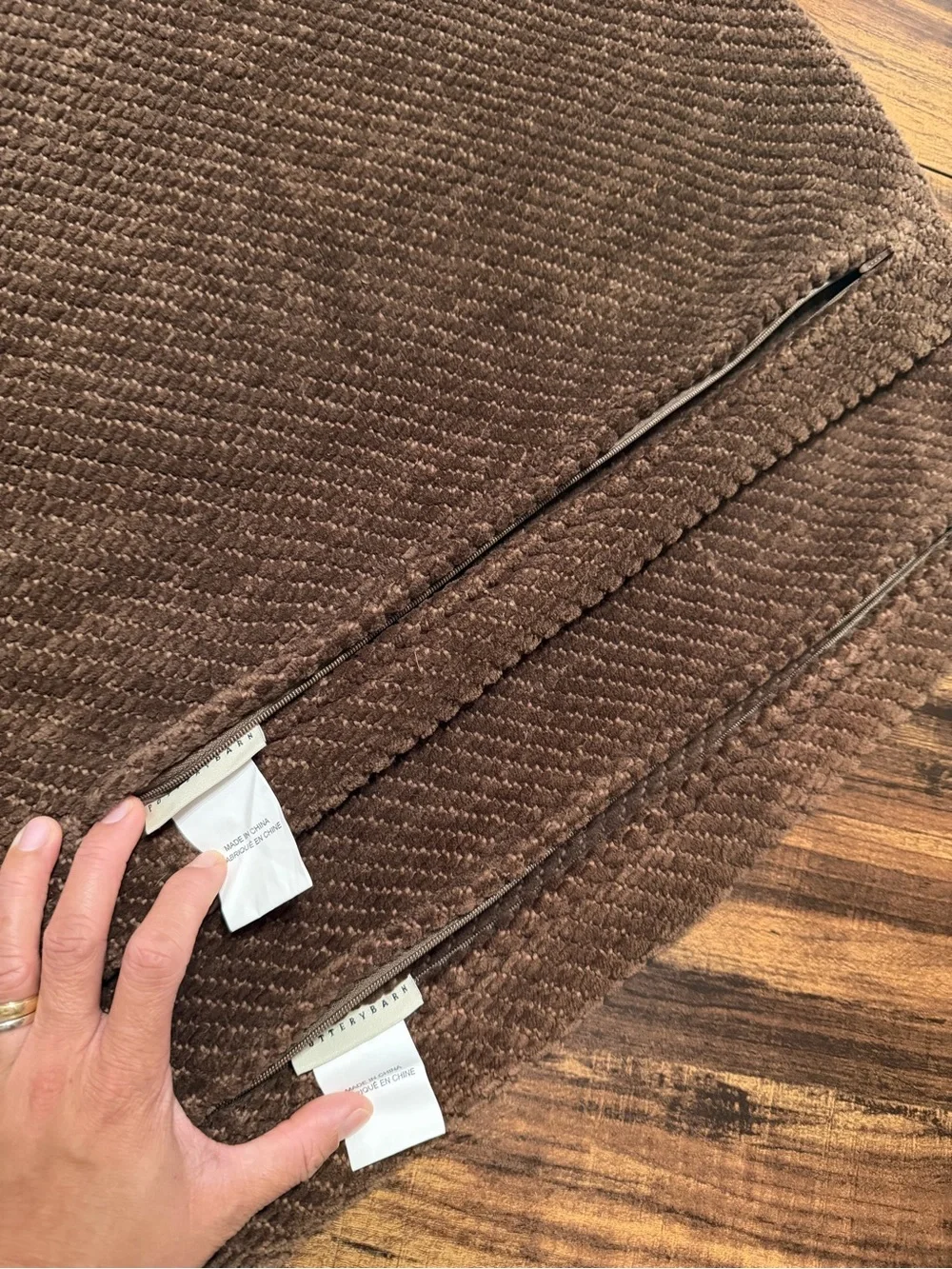 FIVE (5) Pottery Barn Brown and Cream Decorative Pillow Covers, no inserts.
